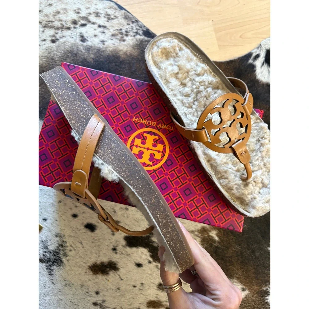 TORY BURCH Miller Cloud Sherling‎ Sandals In Nappa Leather Size 10